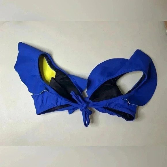 Eloquii Drama Ruffle Bikini Top Contrasting Blue Lime NWT 12 - Picture 5 of 6